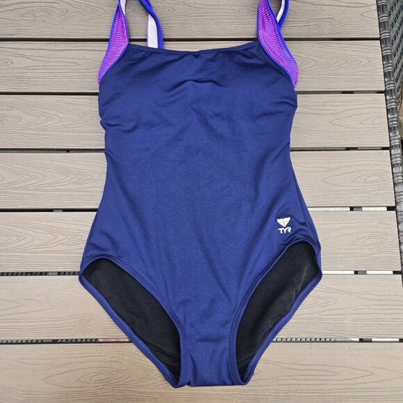 TYR Other - TYR Solid Scoop Neck Control Fit Navy/pink/purp 1 Piece Swim Sz 8 New Sample
